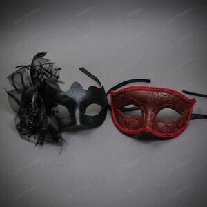 Venetian Mardi Gras Masquerade Halloween Party mask Black Red
